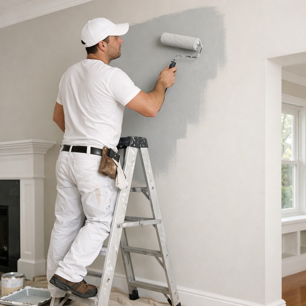 Professional painter applying quality finish to interior walls with expert technique