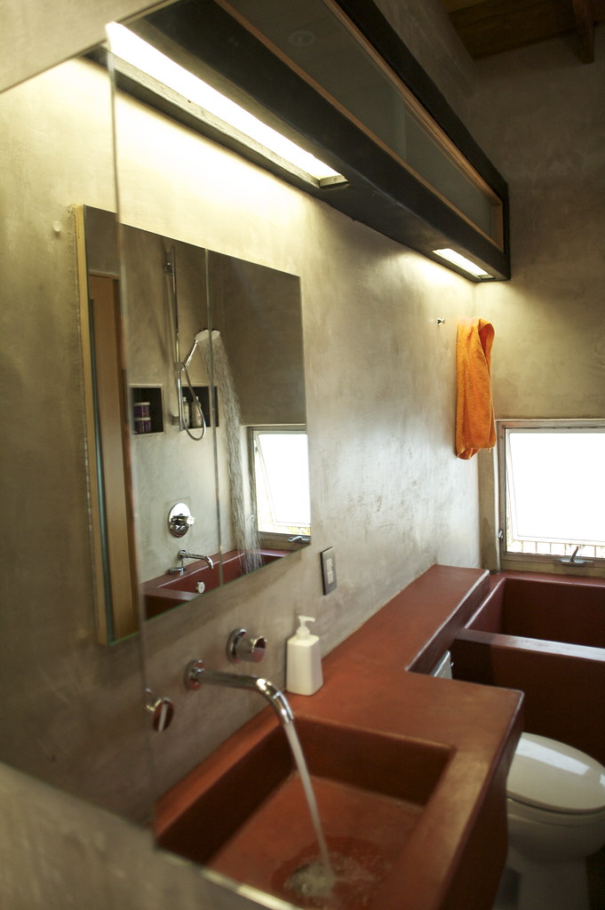 Red concrete material texture showing modern bathroom countertop finishes